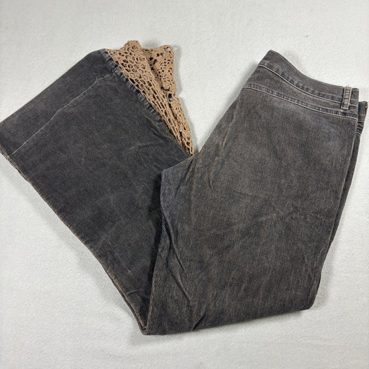 dmbm Crochet Insert Jeans Womens Brown Boho Y2K Flare Hippie Festival Pants