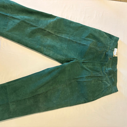 Men’s Green Suede Leather Pants Size 36 4 Openers Vintage Western Lined Retro