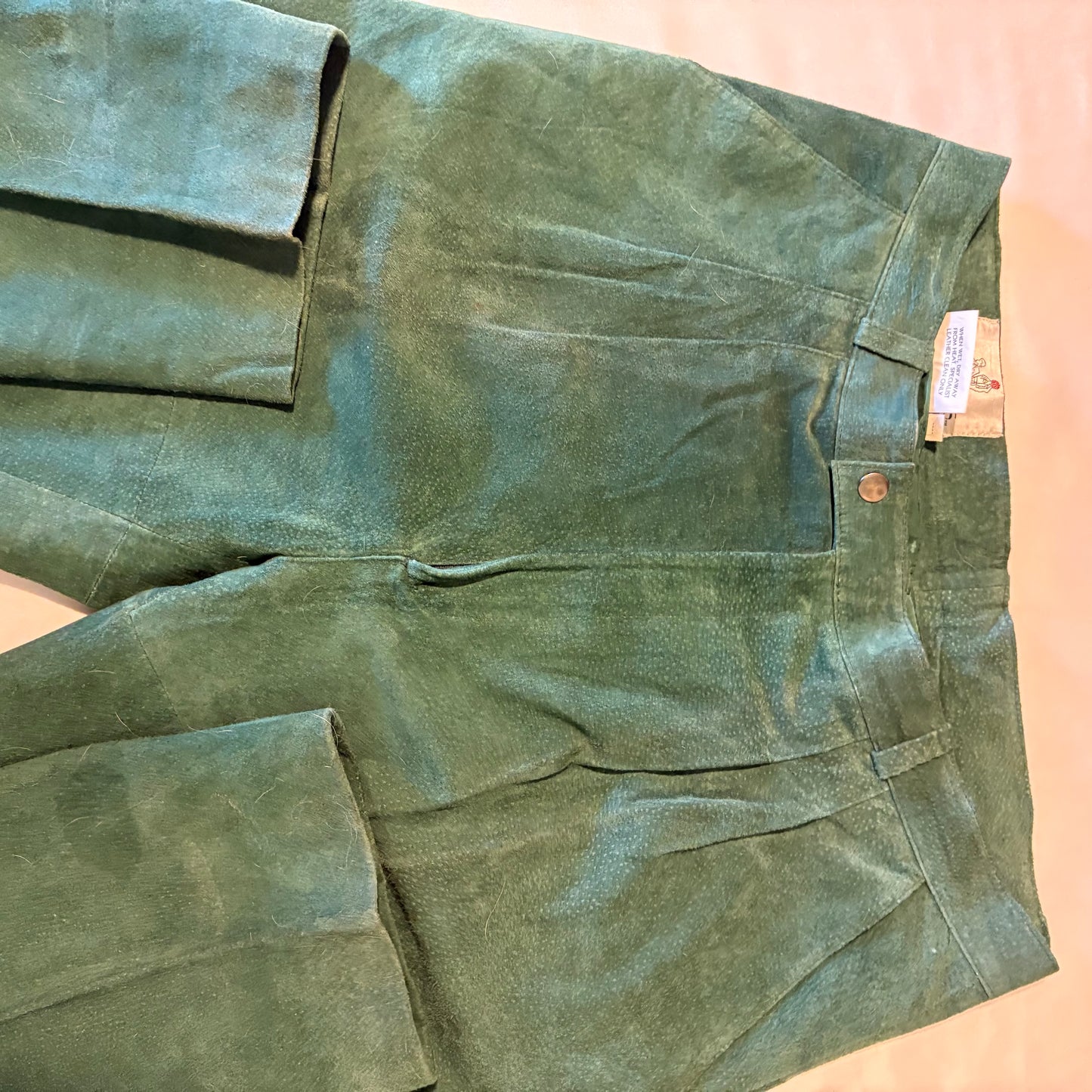 Men’s Green Suede Leather Pants Size 36 4 Openers Vintage Western Lined Retro