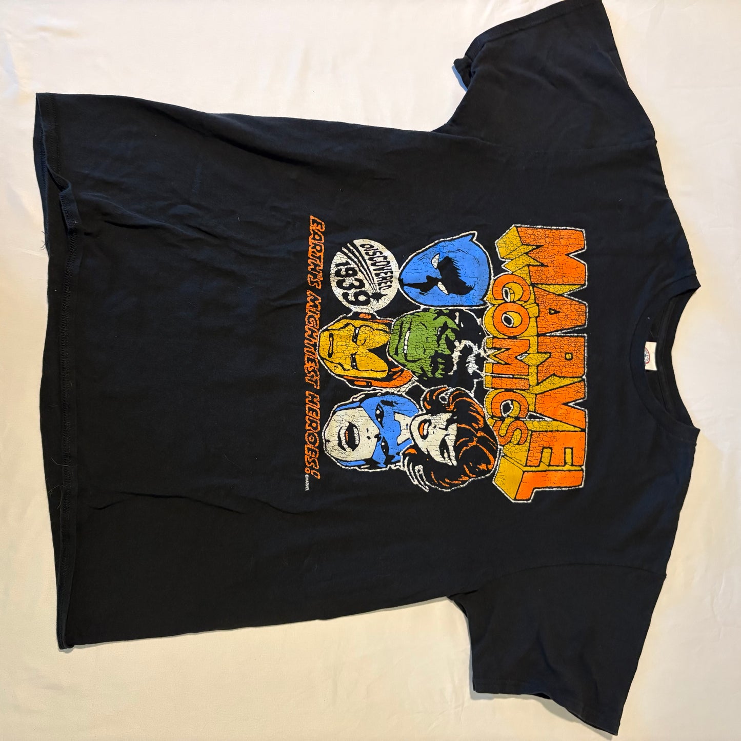 Marvel Comics T-Shirt L Black Earth’s Mightiest Heroes 1939 Retro Graphic Tee