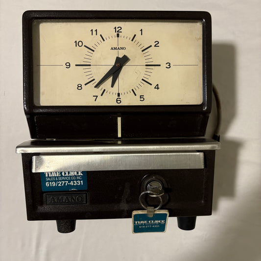 Vintage 1950s Amano Time Clock – From Bowling Alley in Bishop, CA – Untested