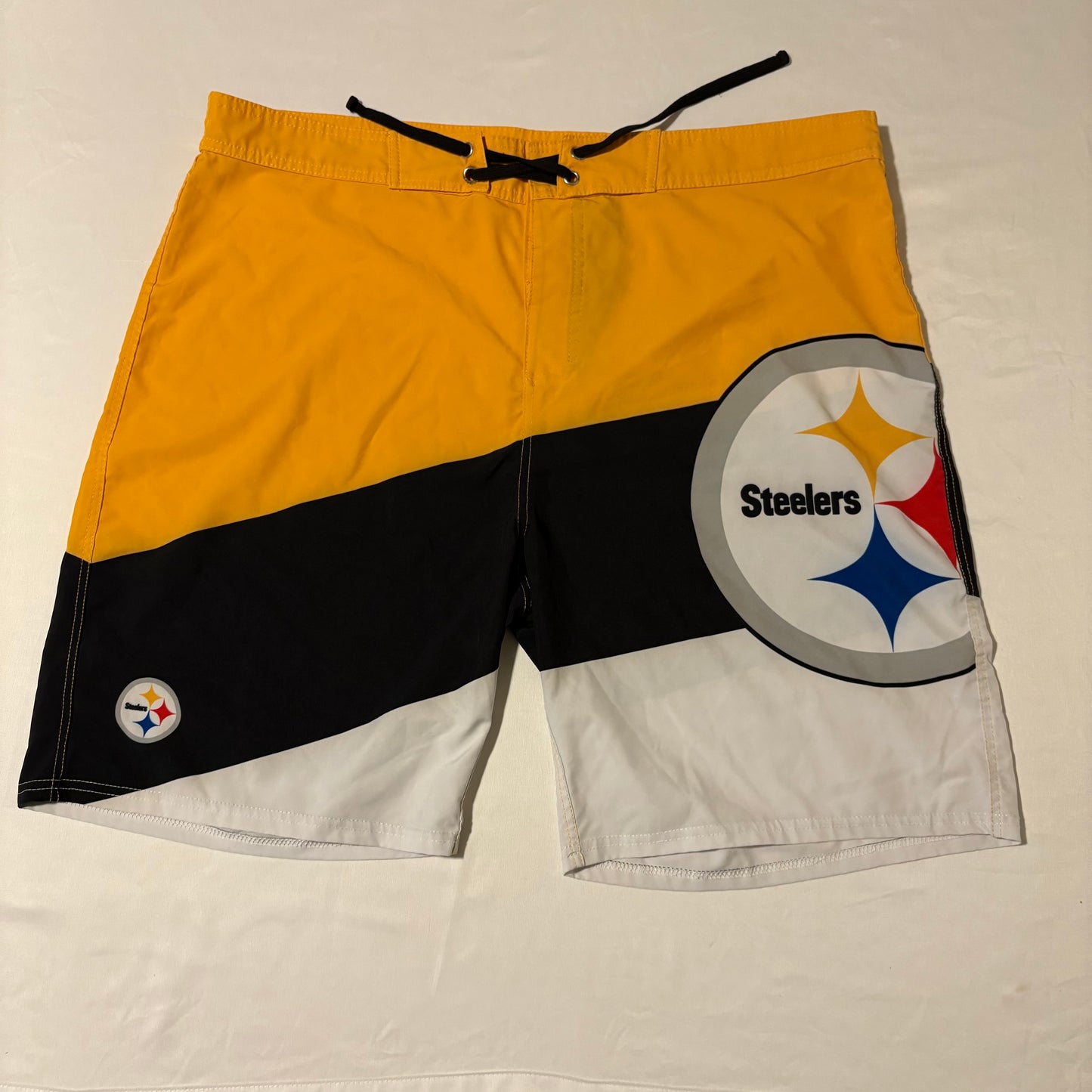 NFL Pittsburgh Steelers Board Shorts Size 40 Mens Swim Trunks Black Gold