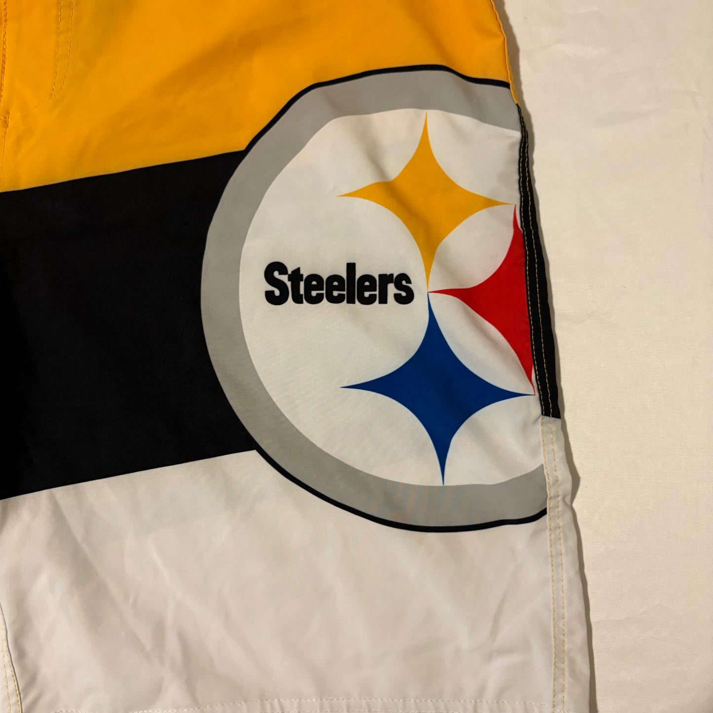 NFL Pittsburgh Steelers Board Shorts Size 40 Mens Swim Trunks Black Gold
