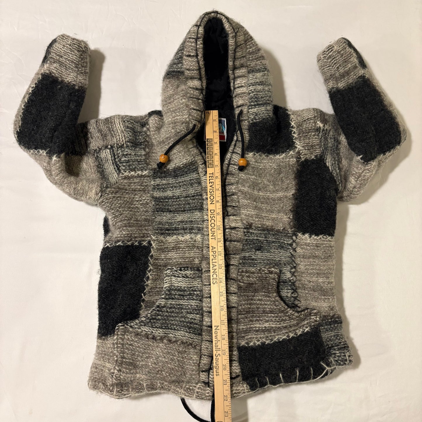 Shopaholic Fashion Wool Hoodie Jacket Small Made in Nepal Patchwork Fleece Lined