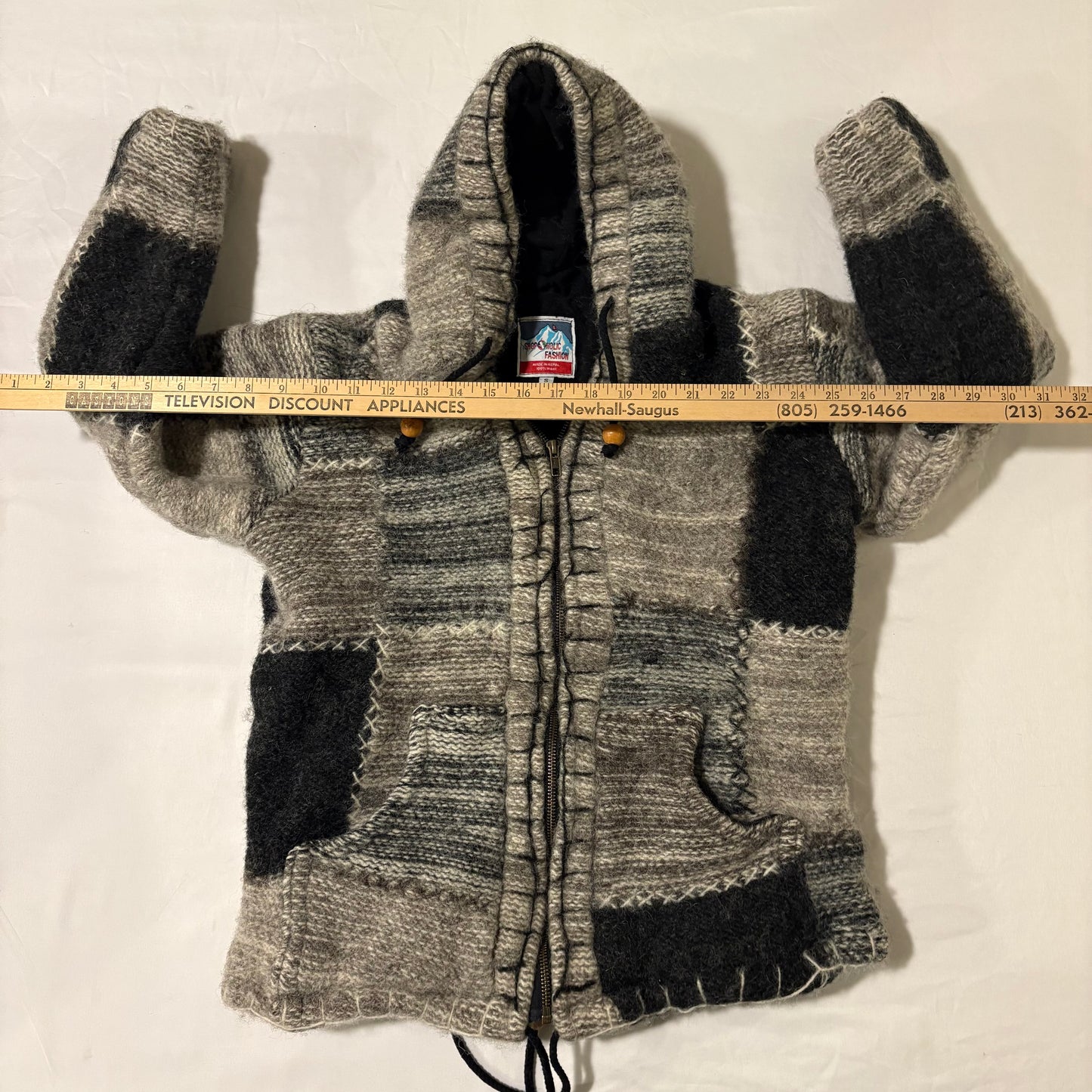 Shopaholic Fashion Wool Hoodie Jacket Small Made in Nepal Patchwork Fleece Lined