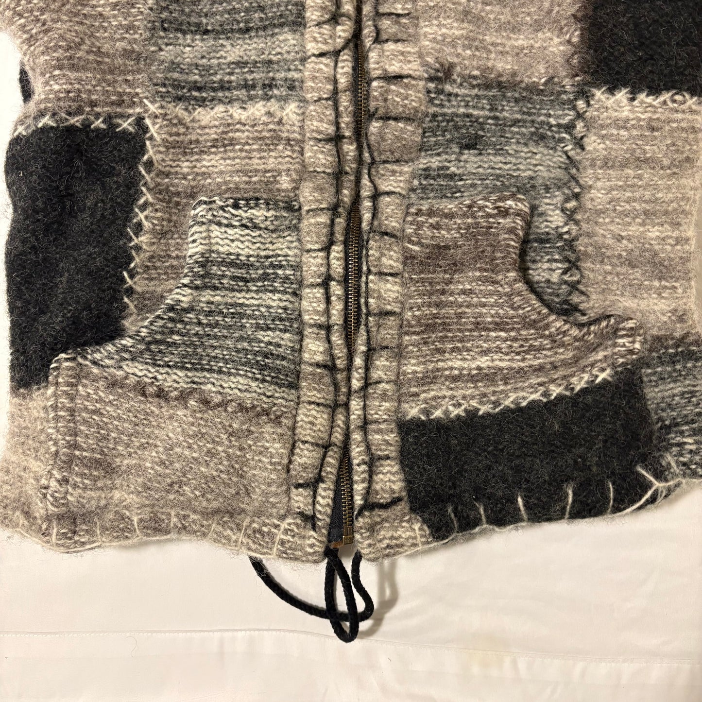 Shopaholic Fashion Wool Hoodie Jacket Small Made in Nepal Patchwork Fleece Lined