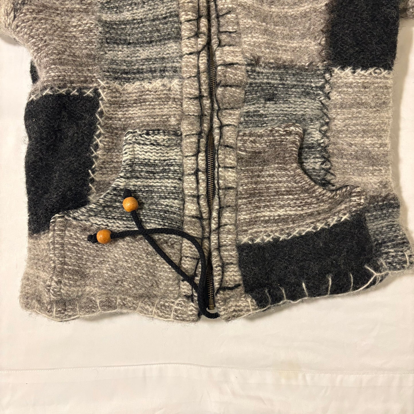 Shopaholic Fashion Wool Hoodie Jacket Small Made in Nepal Patchwork Fleece Lined