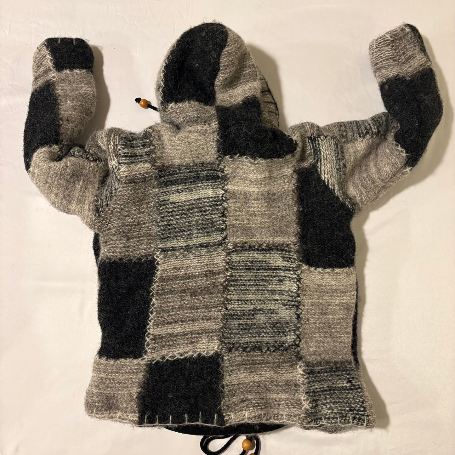 Shopaholic Fashion Wool Hoodie Jacket Small Made in Nepal Patchwork Fleece Lined