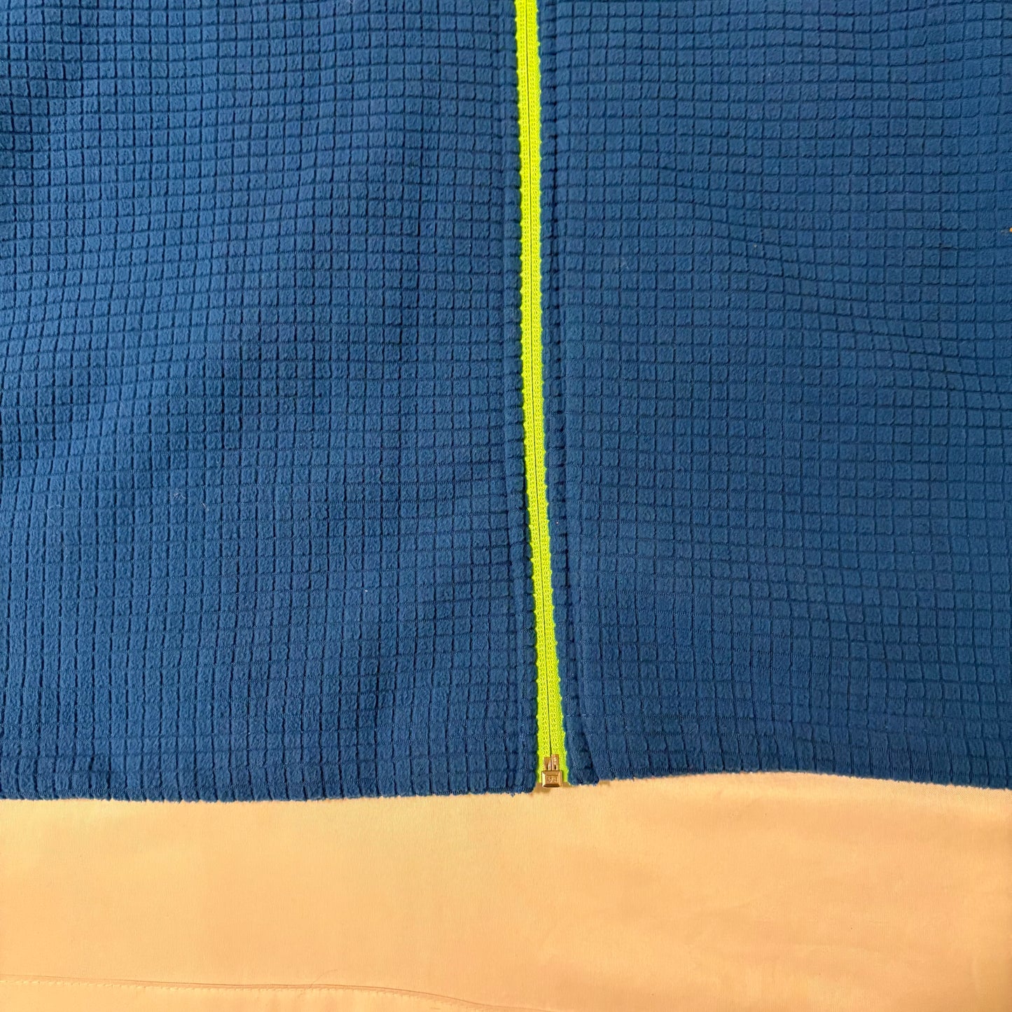 Lands’ End Grid Fleece Jacket XL Blue Full Zip Neon Trim Lightweight Layer