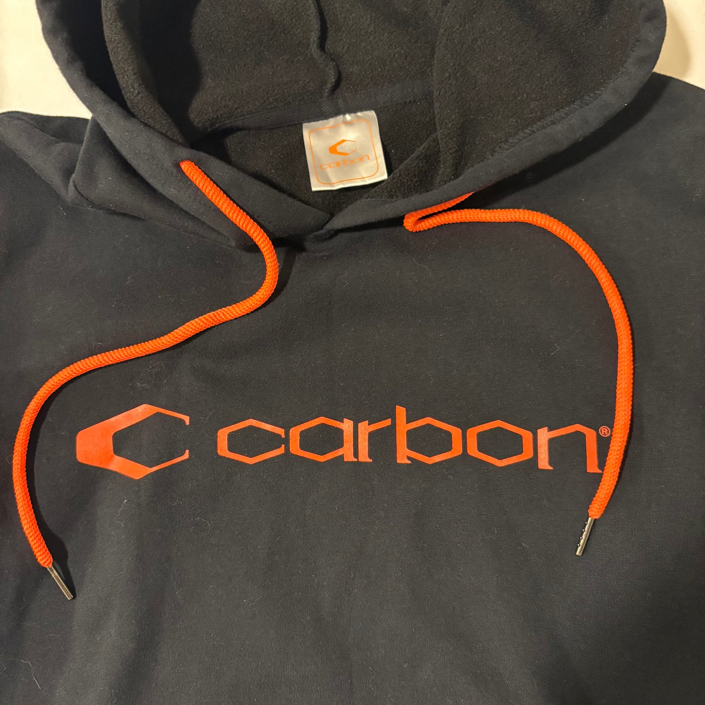 Carbon Hoodie Small Black Pullover Orange Logo Drawstring Kangaroo Pocket