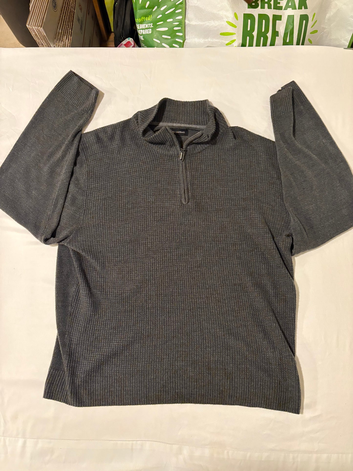 Tricots St. Raphael Sweater XXL Gray 1/4 Zip Pullover Rib Knit Mock Neck