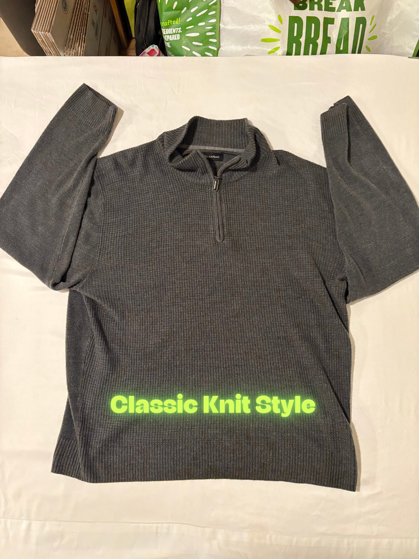 Tricots St. Raphael Sweater XXL Gray 1/4 Zip Pullover Rib Knit Mock Neck