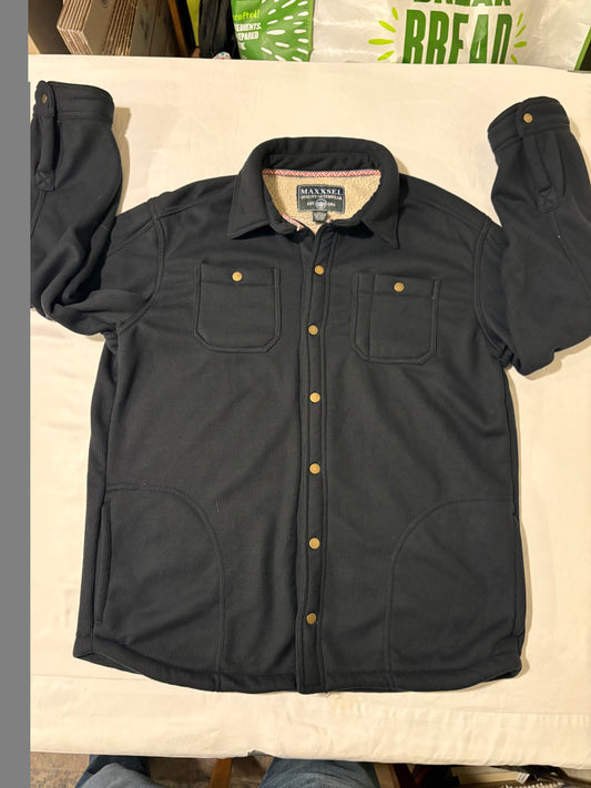 Maxxsel Outerwear Jacket 2XL Black Sherpa Lined Shirt Jacket Snap Front Flawed