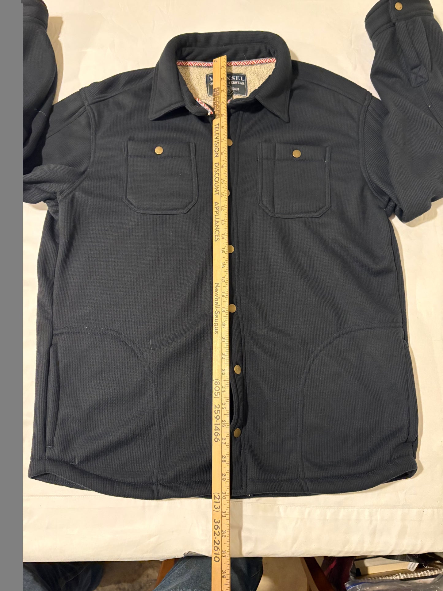 Maxxsel Outerwear Jacket 2XL Black Sherpa Lined Shirt Jacket Snap Front Flawed