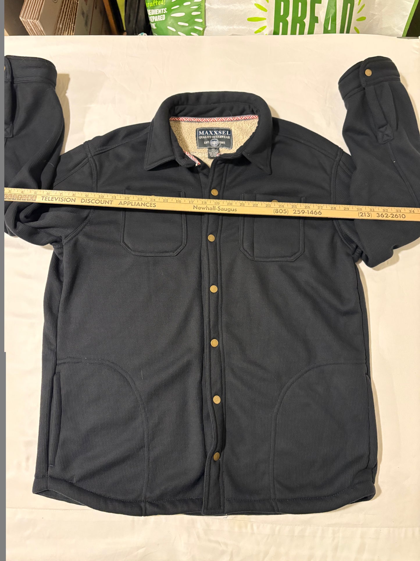 Maxxsel Outerwear Jacket 2XL Black Sherpa Lined Shirt Jacket Snap Front Flawed