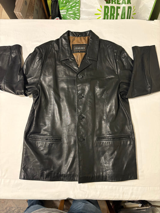 Casablanca Black Leather Jacket XL Button Front Blazer Style Faux Leather