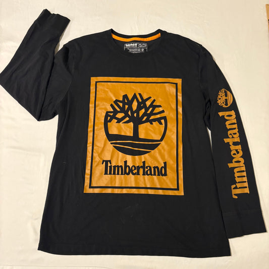 Timberland Long Sleeve Shirt XL Black Orange Logo Graphic Organic Cotton Tee