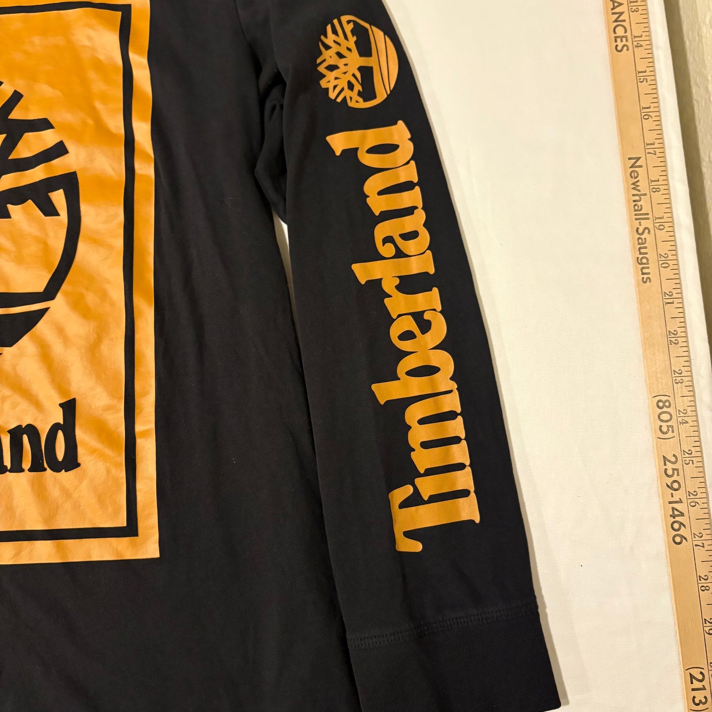 Timberland Long Sleeve Shirt XL Black Orange Logo Graphic Organic Cotton Tee