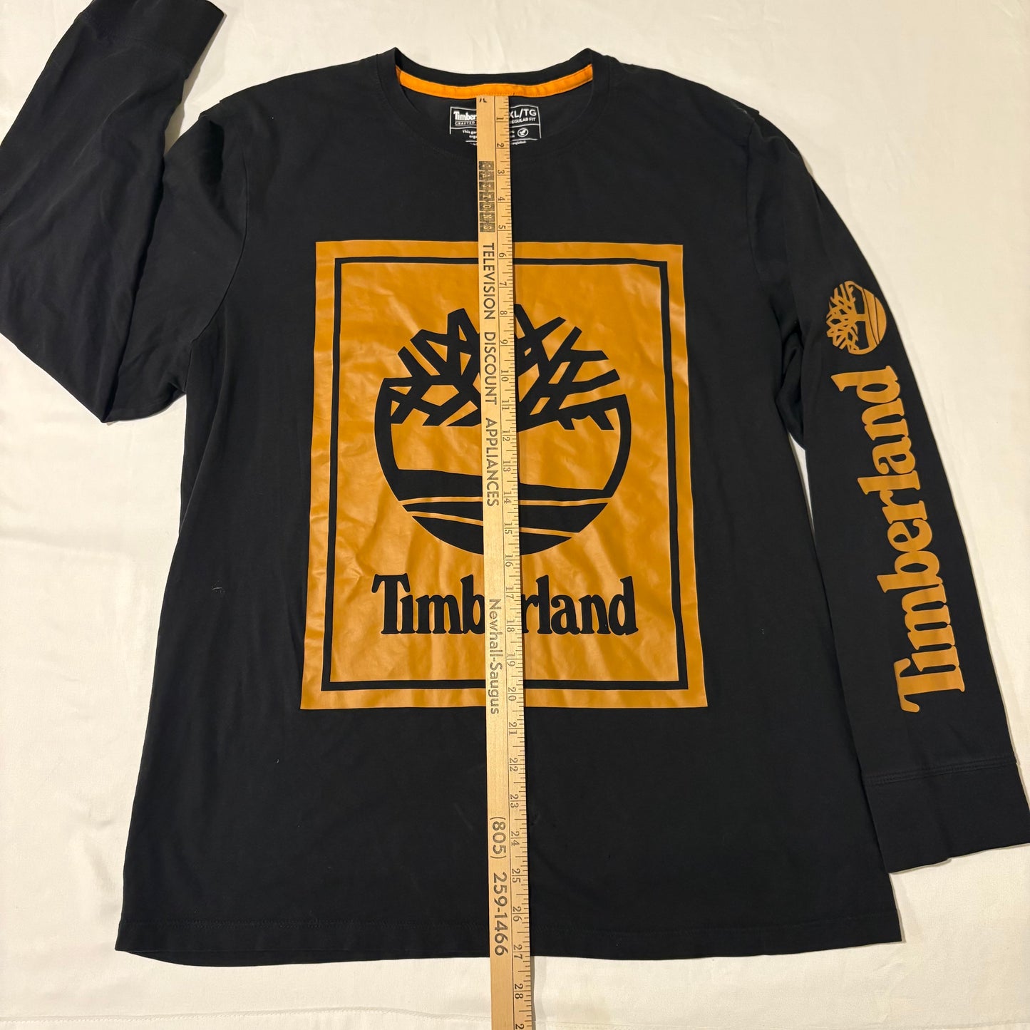 Timberland Long Sleeve Shirt XL Black Orange Logo Graphic Organic Cotton Tee