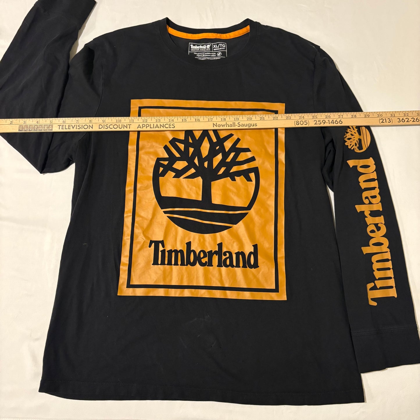 Timberland Long Sleeve Shirt XL Black Orange Logo Graphic Organic Cotton Tee