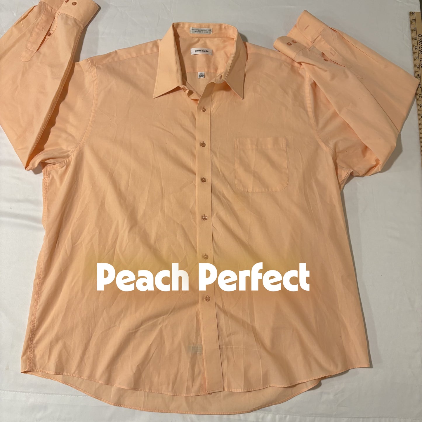 Pierre Cardin Dress Shirt XXL Peach Long Sleeve Button Front 18-18.5 34/35