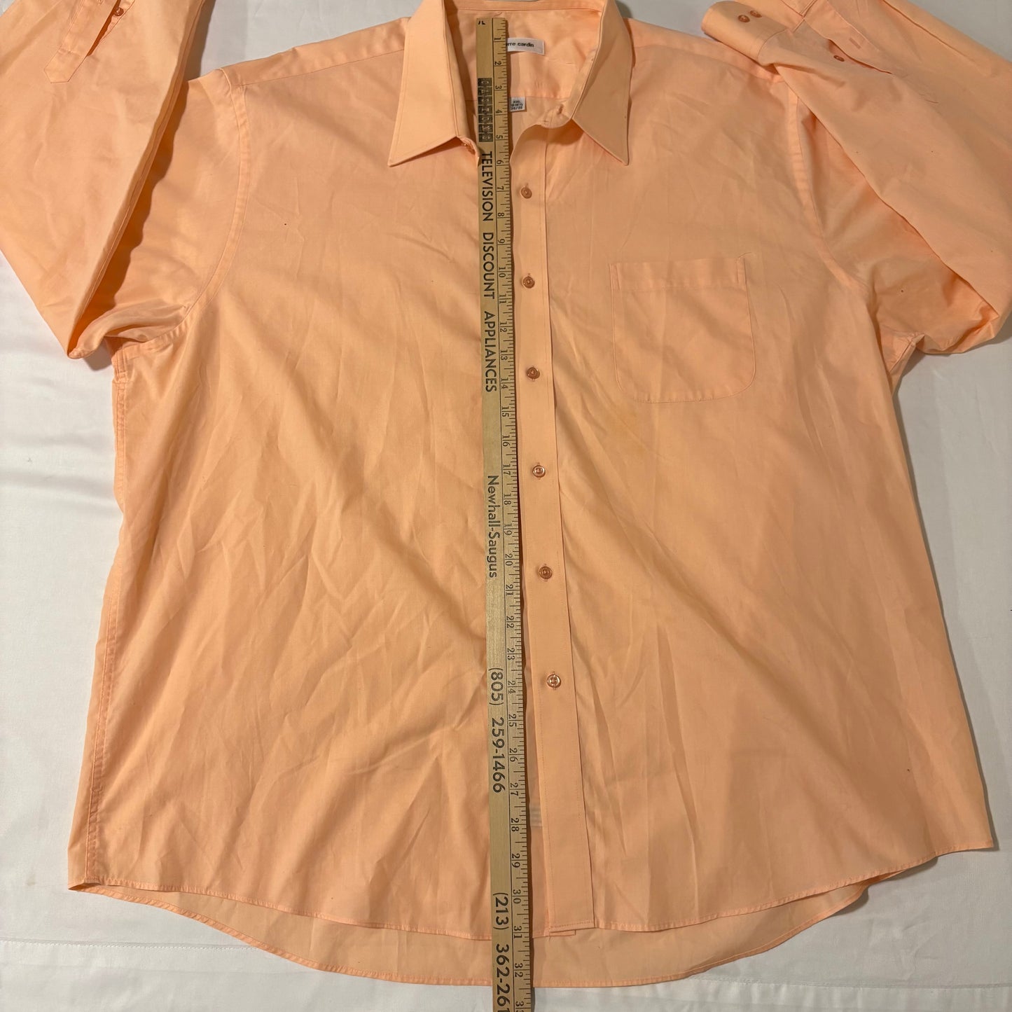 Pierre Cardin Dress Shirt XXL Peach Long Sleeve Button Front 18-18.5 34/35