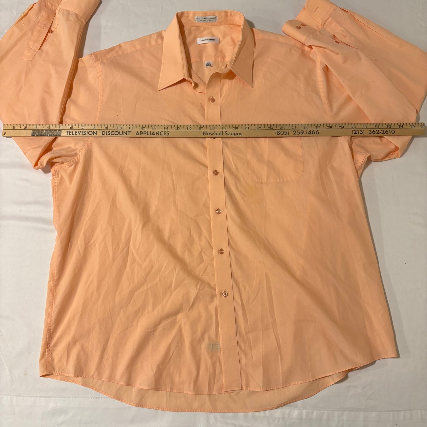 Pierre Cardin Dress Shirt XXL Peach Long Sleeve Button Front 18-18.5 34/35