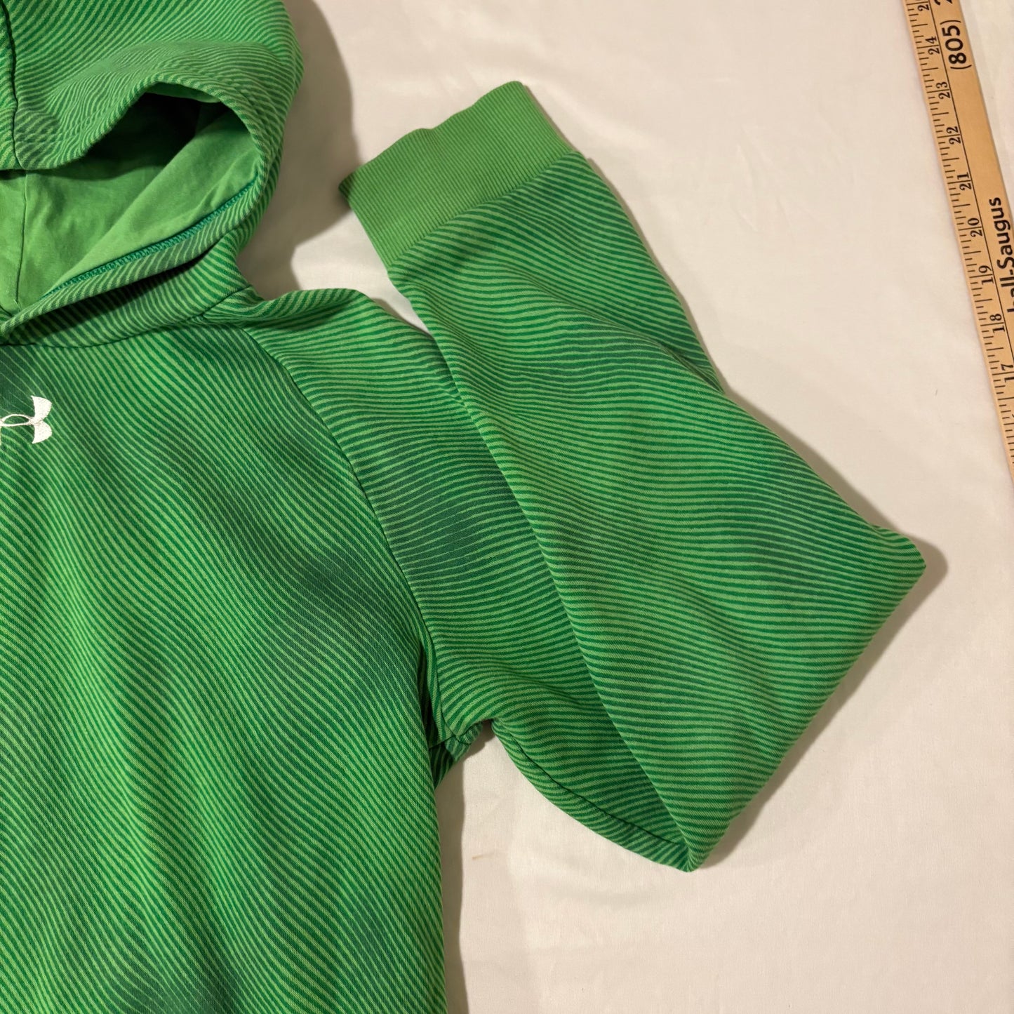 Under Armour Youth XL Green Hoodie Pullover Striped Fleece Kangaroo Pocket