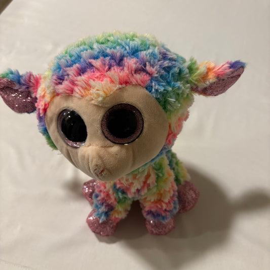 Ty Beanie Boos Daffodil Lamb Plush Rainbow Pastel Sparkle Hooves Stuffed Animal 9”