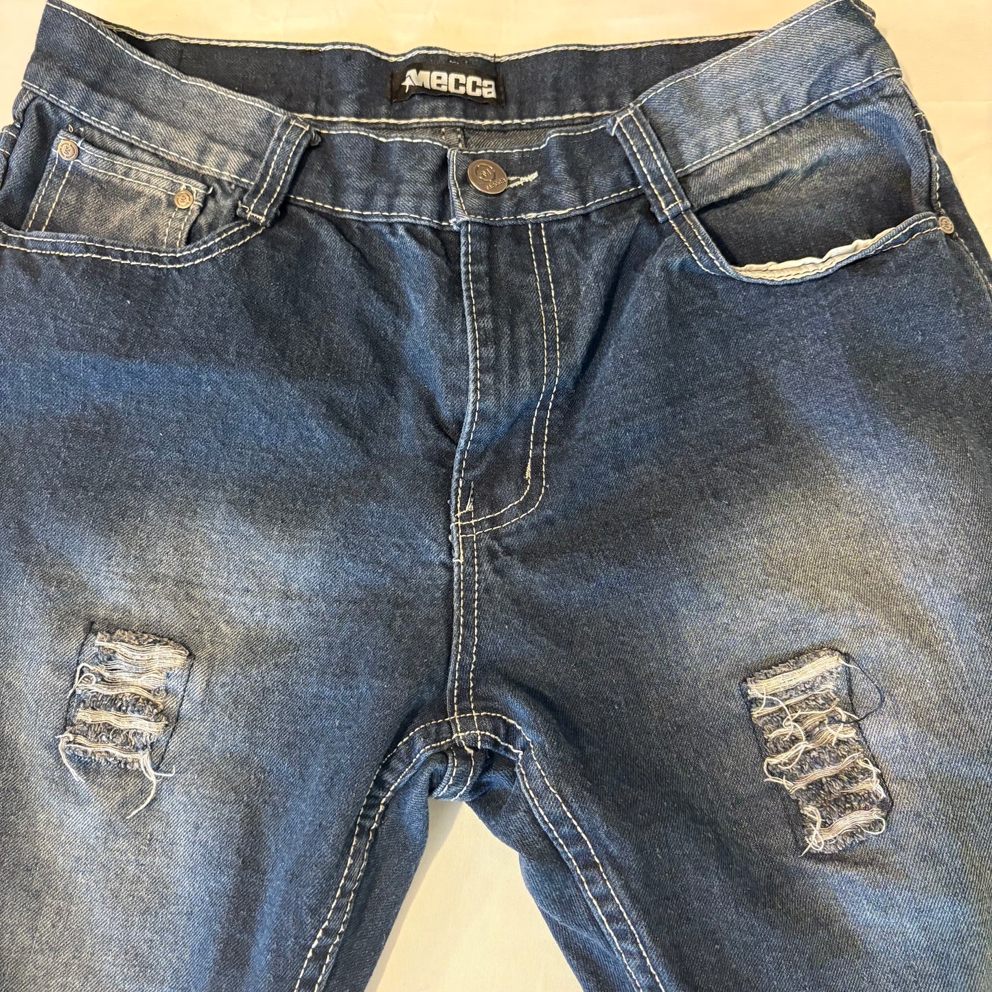 Mecca Jeans Mens 30x30 Blue Distressed Straight Leg Denim Vintage Y2K Style