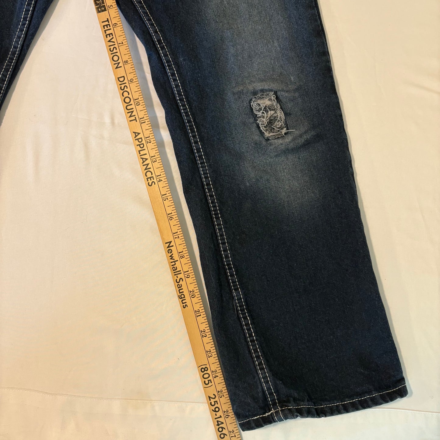 Mecca Jeans Mens 30x30 Blue Distressed Straight Leg Denim Vintage Y2K Style