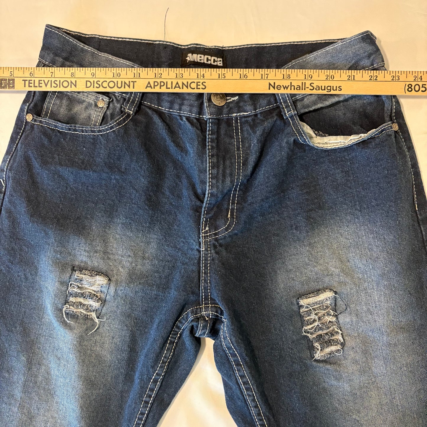 Mecca Jeans Mens 30x30 Blue Distressed Straight Leg Denim Vintage Y2K Style