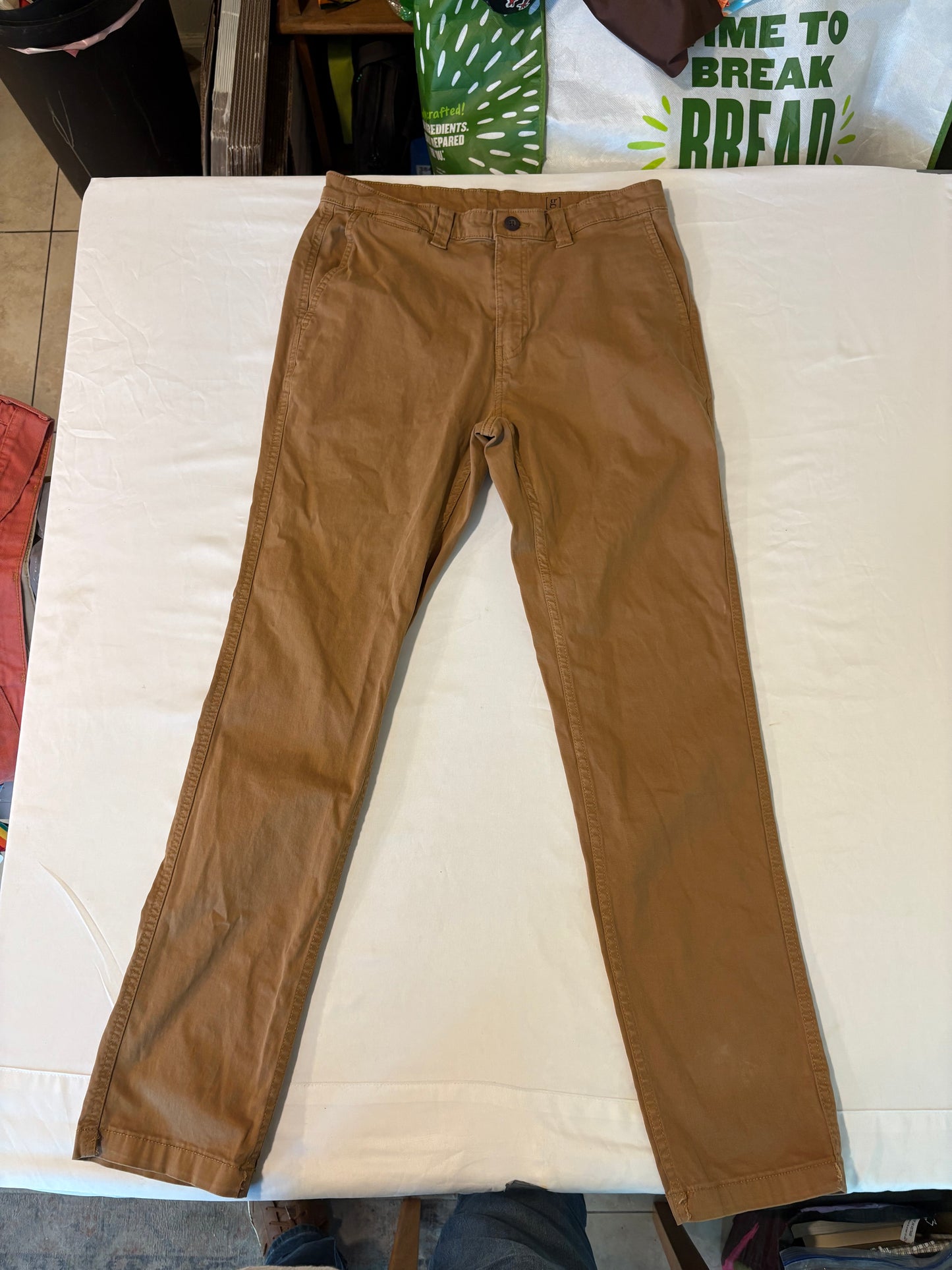 George Slim Straight Men’s Khaki Pants Brown Stretch 32x32 Casual Chinos