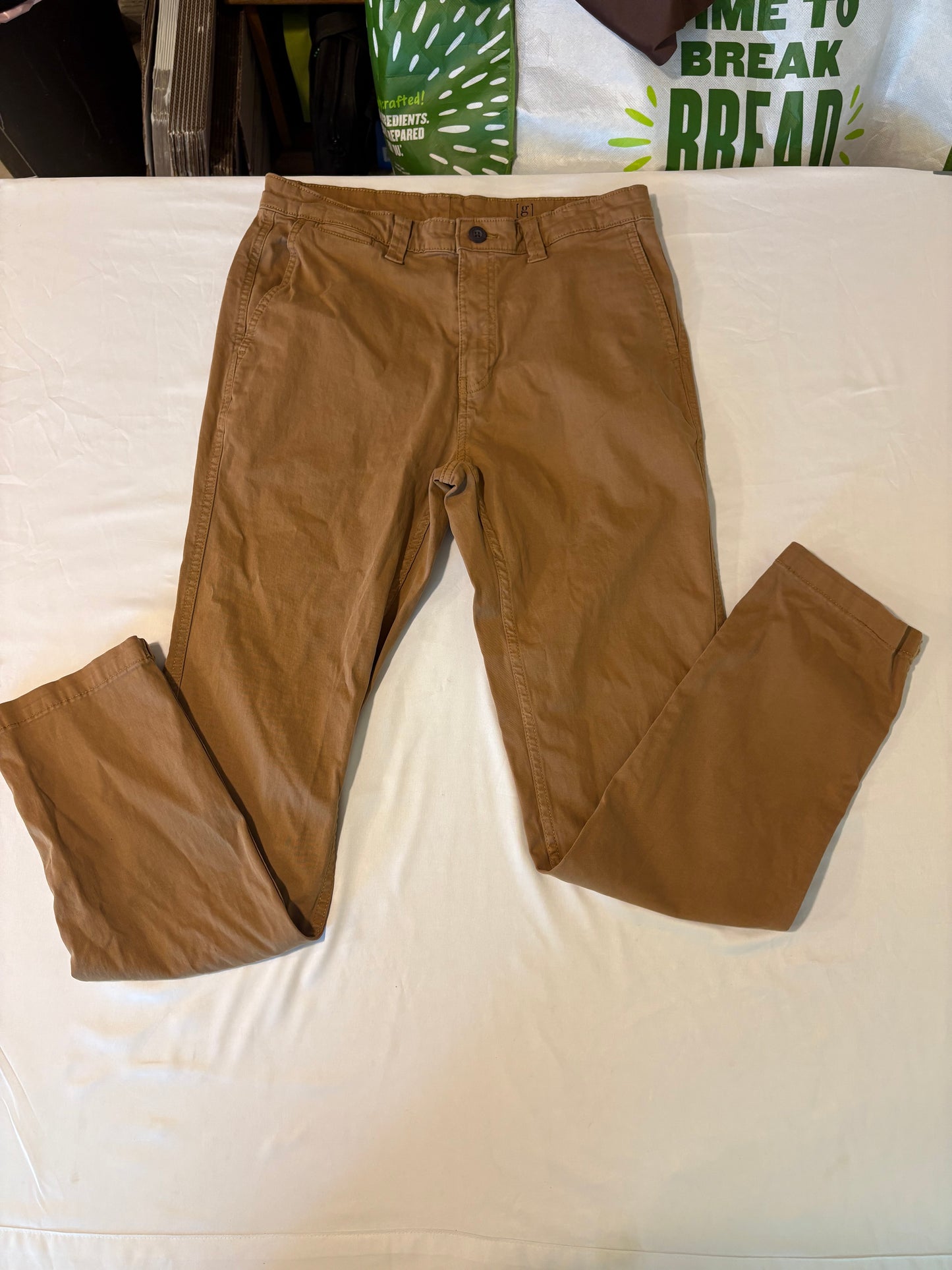 George Slim Straight Men’s Khaki Pants Brown Stretch 32x32 Casual Chinos