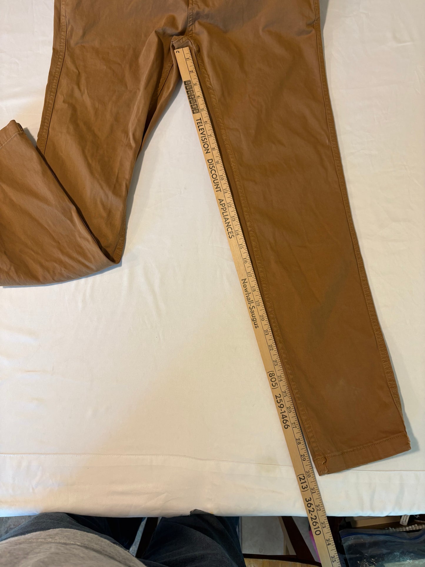 George Slim Straight Men’s Khaki Pants Brown Stretch 32x32 Casual Chinos