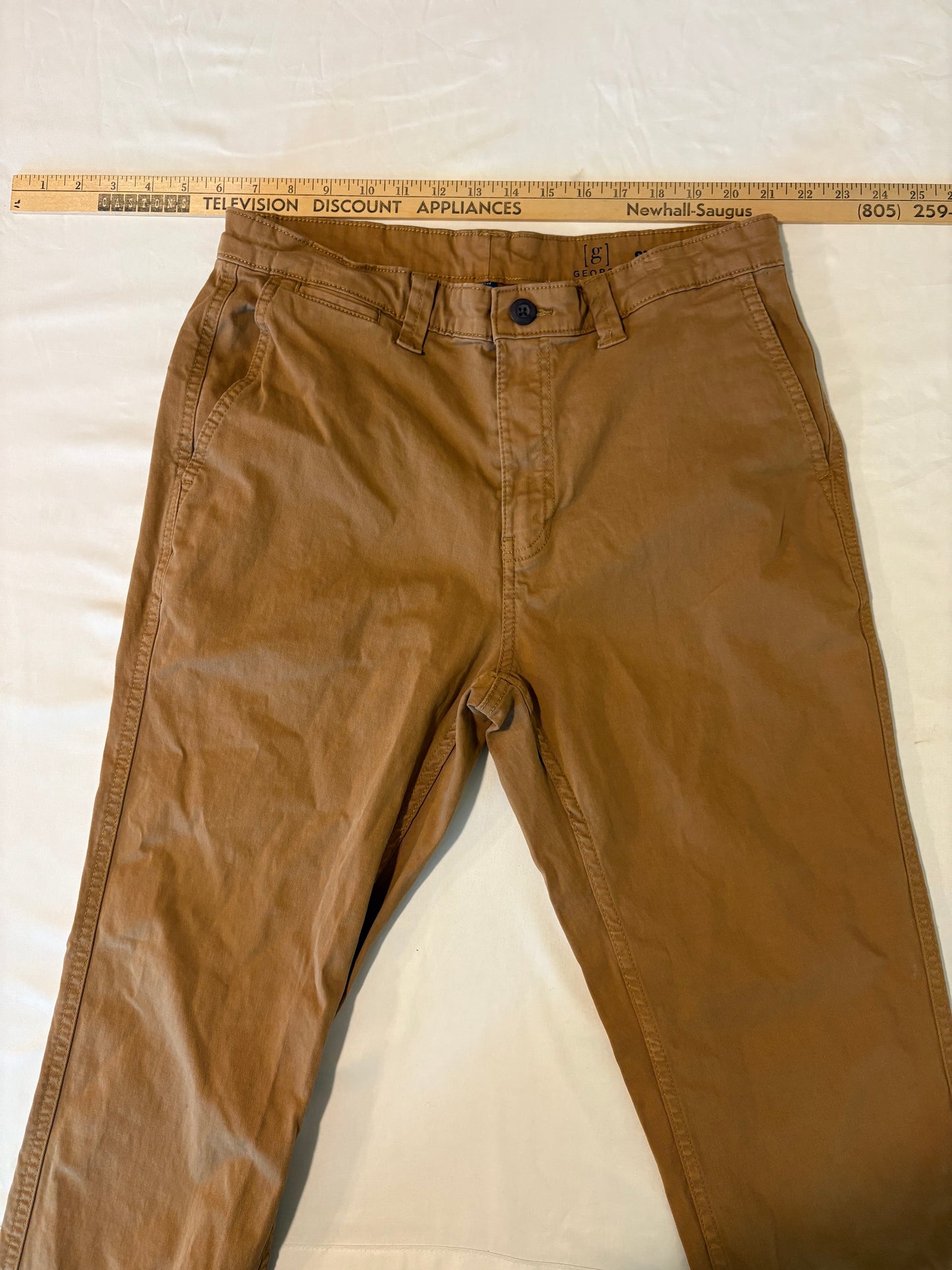 George Slim Straight Men’s Khaki Pants Brown Stretch 32x32 Casual Chinos