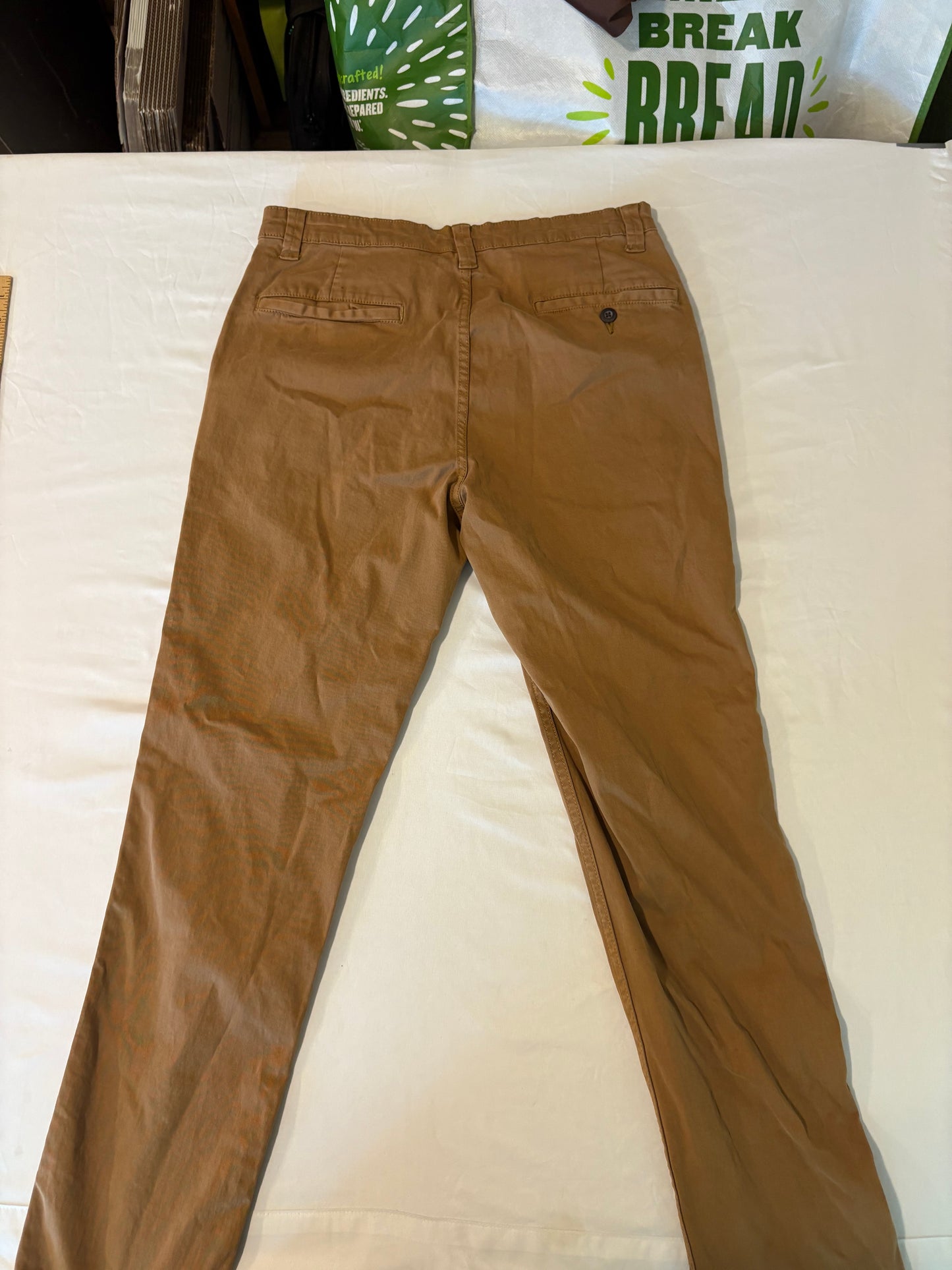 George Slim Straight Men’s Khaki Pants Brown Stretch 32x32 Casual Chinos