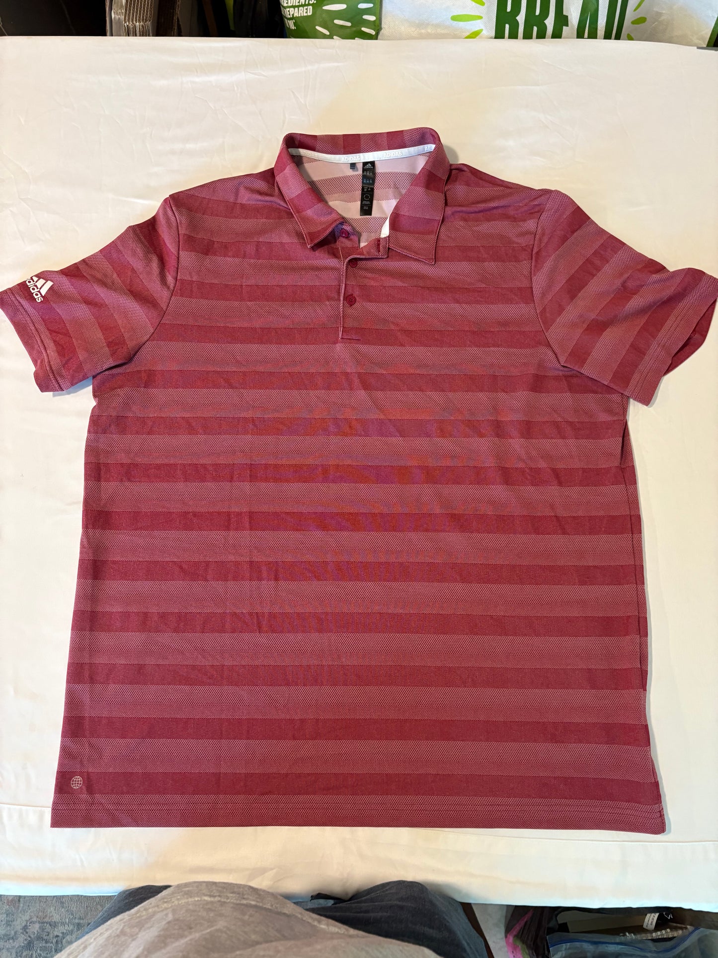 Adidas Golf Polo Shirt XL Red Striped Aeroready Performance Athletic Fit