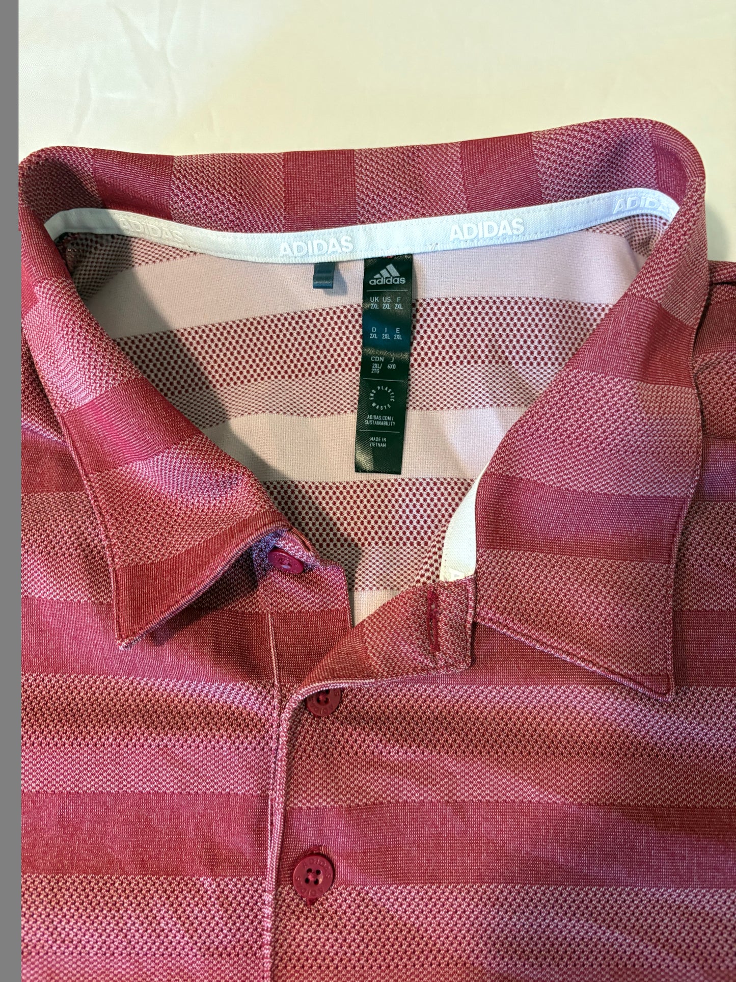 Adidas Golf Polo Shirt XL Red Striped Aeroready Performance Athletic Fit