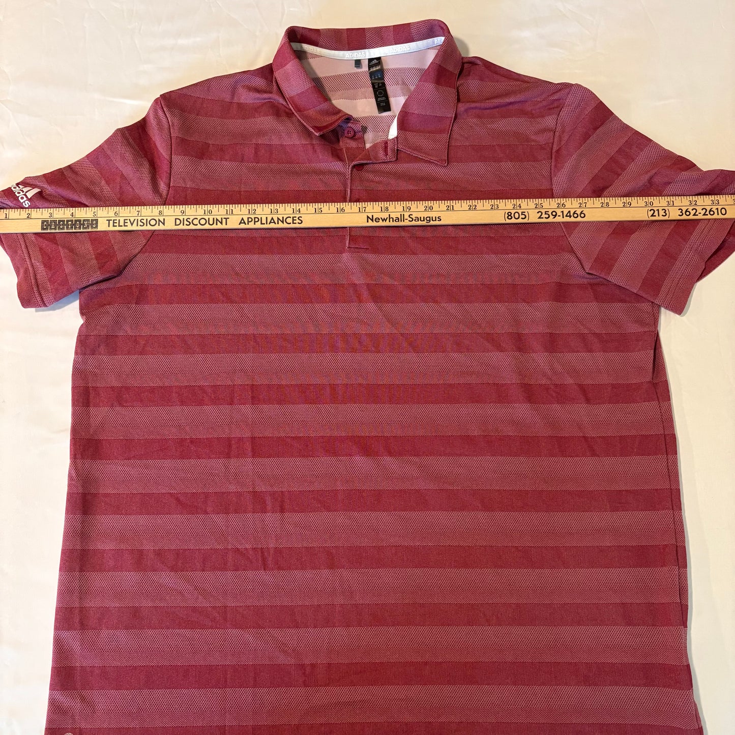 Adidas Golf Polo Shirt XL Red Striped Aeroready Performance Athletic Fit