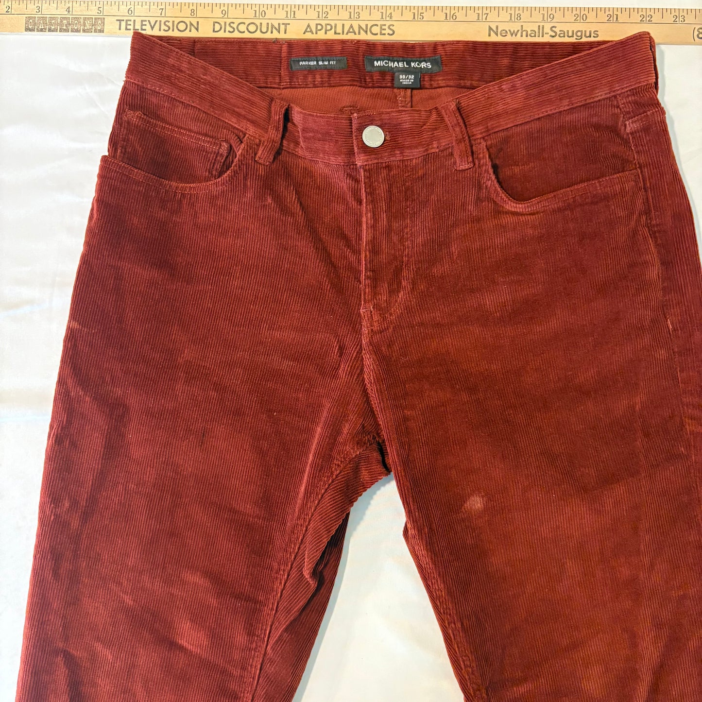 Michael Kors Parker Slim Fit Corduroy Pants Red 30x32 Men’s Fall Casual Wear