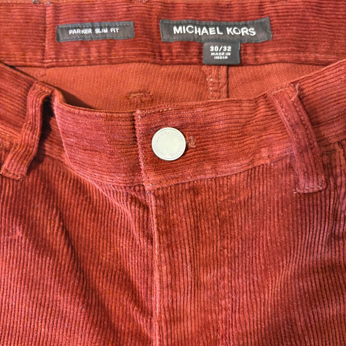 Michael Kors Parker Slim Fit Corduroy Pants Red 30x32 Men’s Fall Casual Wear