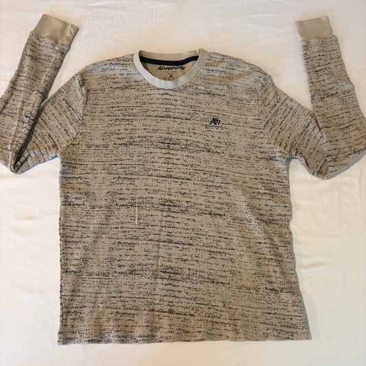 Aeropostale Men’s Thermal Shirt L Long Sleeve Waffle Knit Beige Gray Pattern