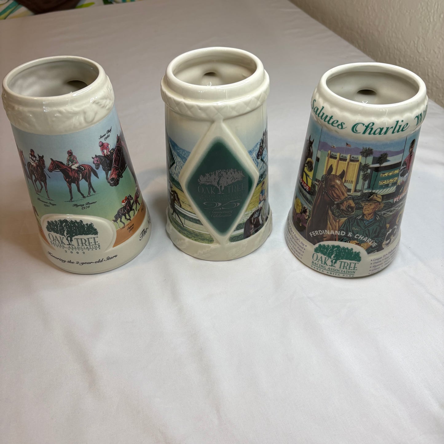 Lot of 3 Oak Tree Racing Association Limited Edition Ceramic Beer Steins Santa Anita