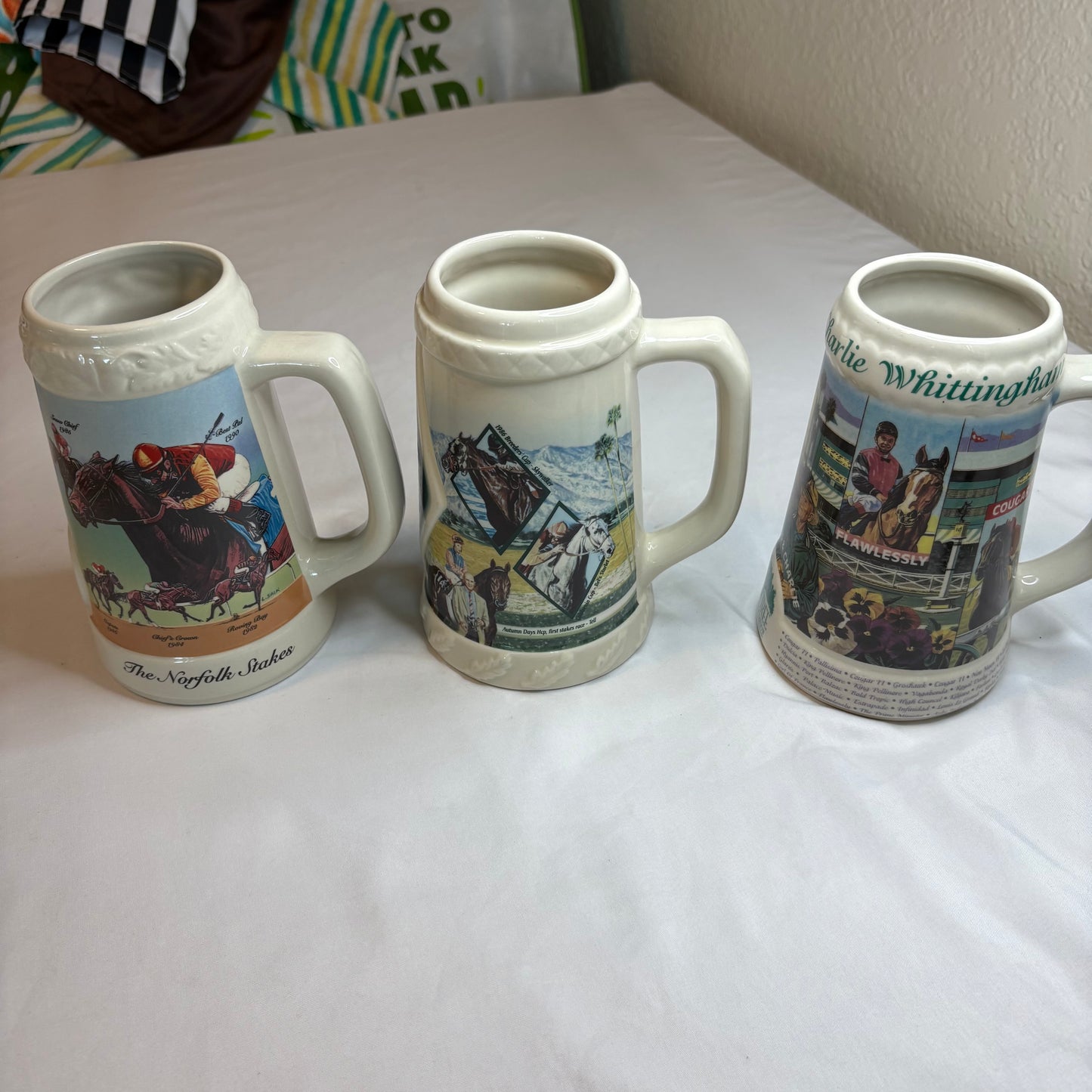 Lot of 3 Oak Tree Racing Association Limited Edition Ceramic Beer Steins Santa Anita