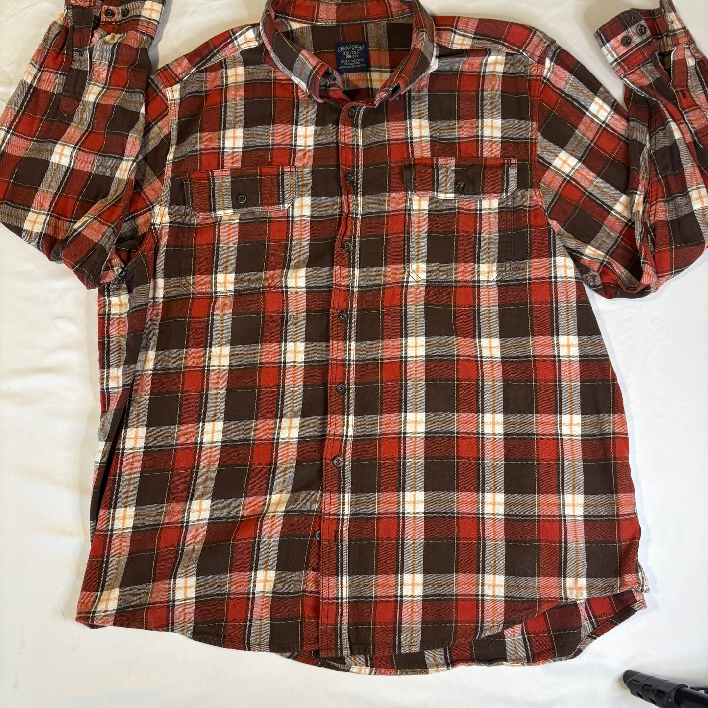 Faded Glory Men's Plaid Button Up Shirt Size 2XL Red Gray Long Sleeve Casual