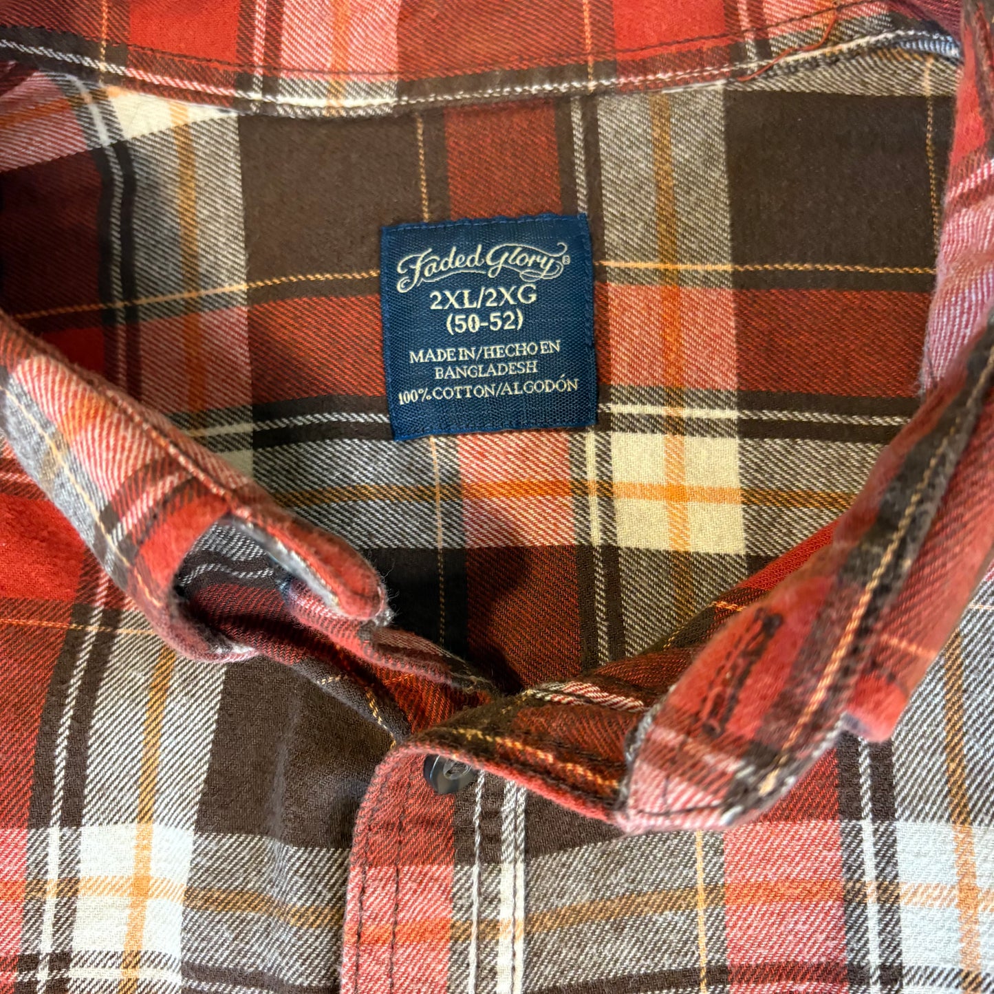 Faded Glory Men's Plaid Button Up Shirt Size 2XL Red Gray Long Sleeve Casual