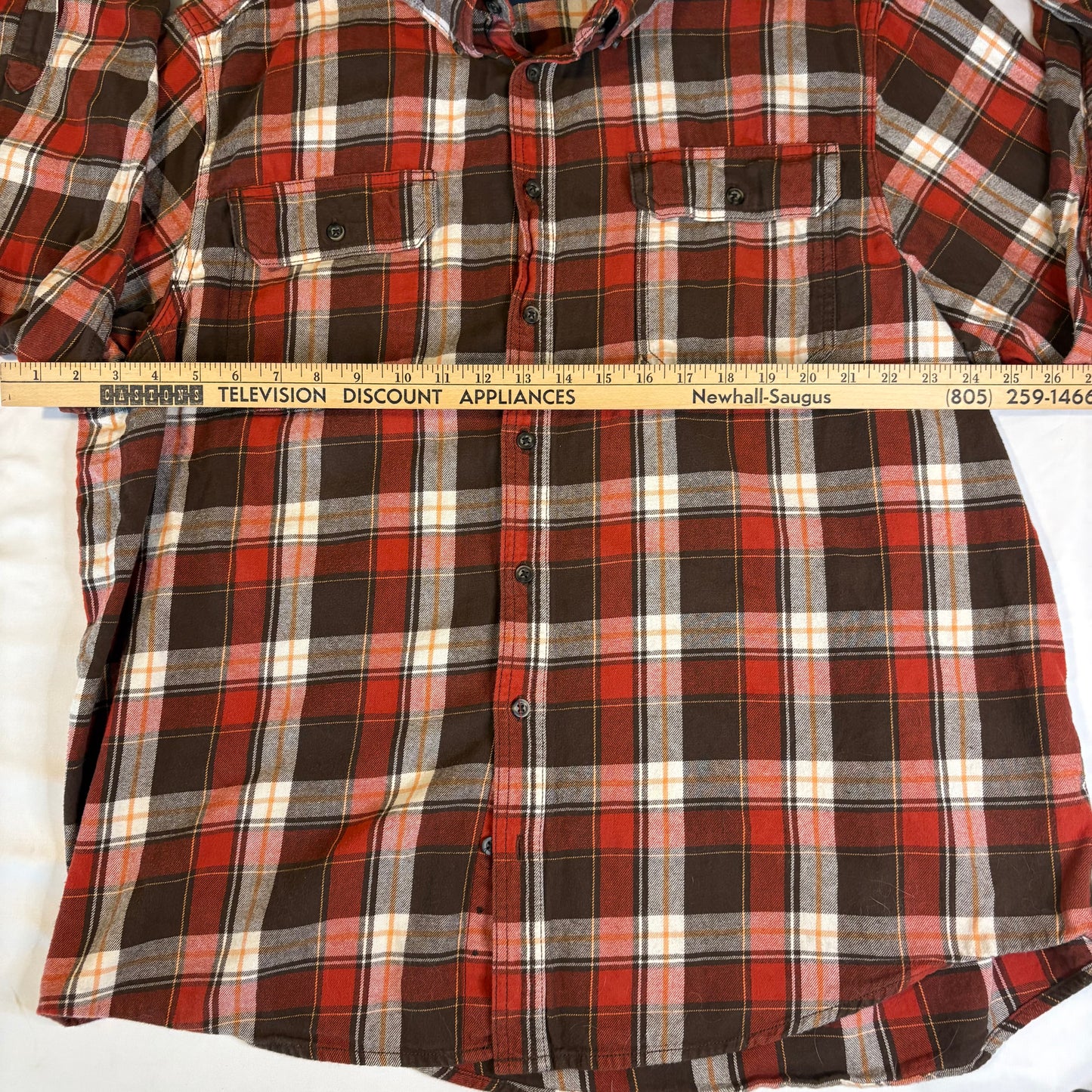 Faded Glory Men's Plaid Button Up Shirt Size 2XL Red Gray Long Sleeve Casual