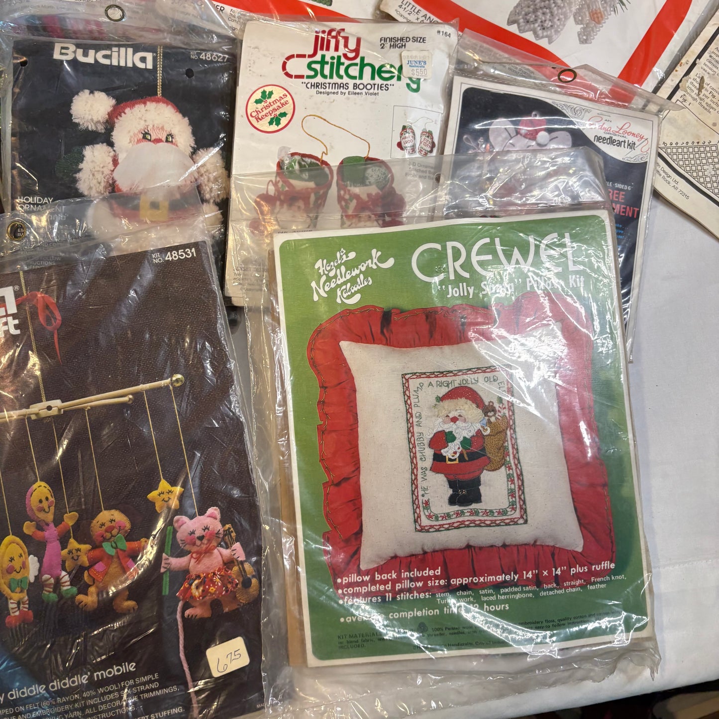 Vintage Craft Kit Lot Bucilla Kappie Paragon Jiffy Christmas Needlepoint Cross Stitch
