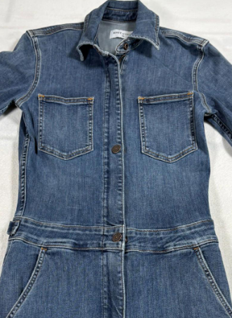 Alice + Olivia Light Wash Denim Jumpsuit Size 32 | Short Sleeve Zip Front | 52" Length